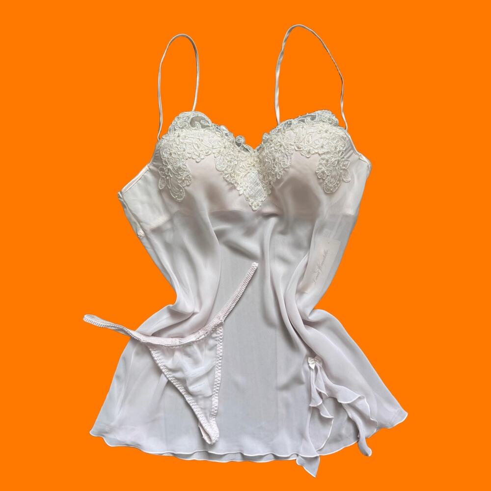 00's vintage blush pink babydoll chemise thong y2k lingerie set L *deadstock*